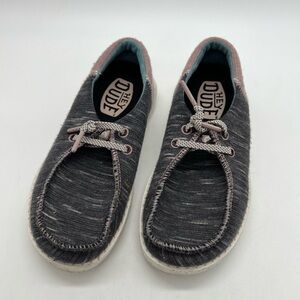 Hey Dude Casual Slip-On Wendy Jersey Shoes in Charcoal with Dusty Pink Trim